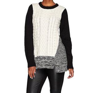 LOGO by Lori Goldstein Chunky  Color-Block Cable Knit Sweater
